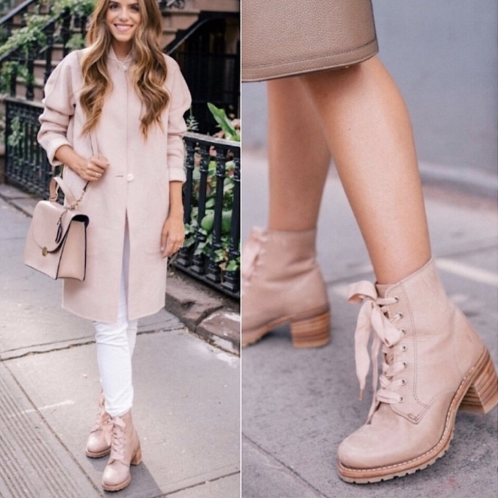 Frye Blush Pink Suede Lace-Up Ankle Boots